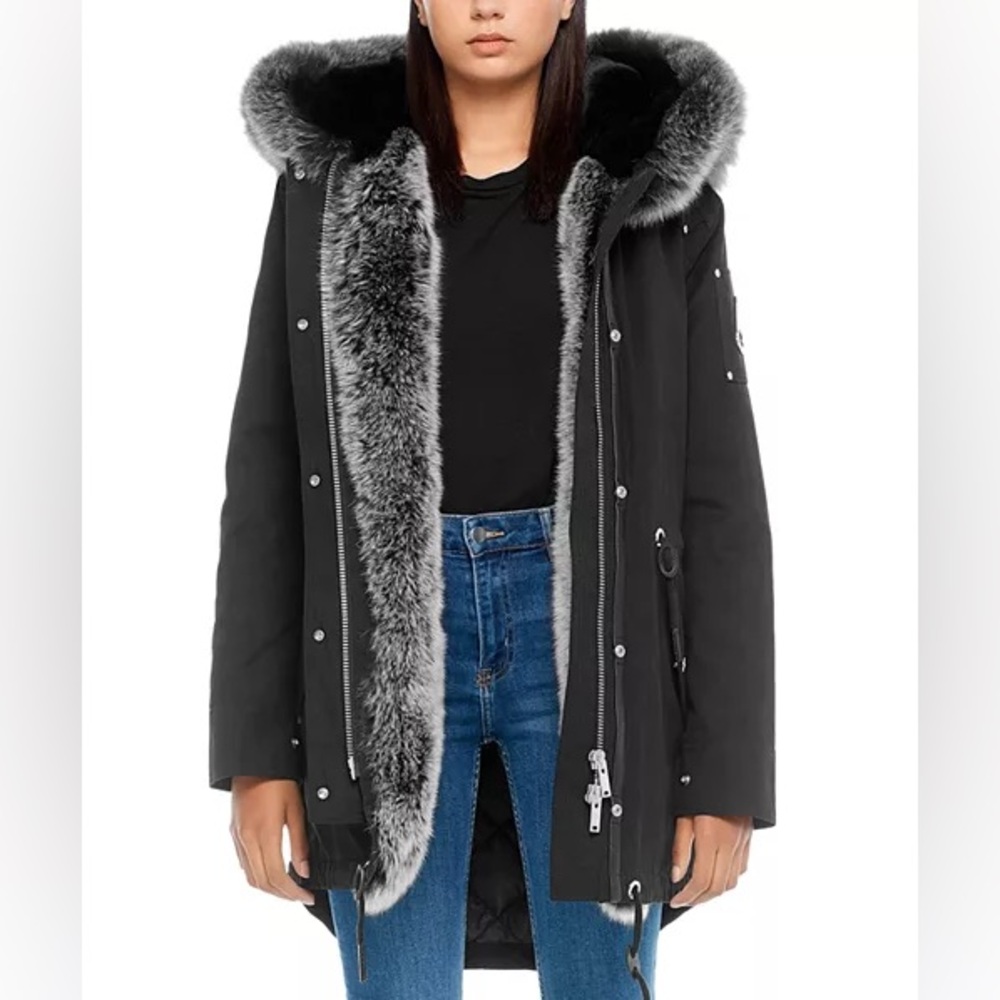 Moose Knuckles Steller Canvas Fur-Trim Down Parka size XS